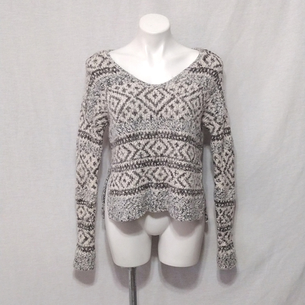 Abercrombie & Fitch Y2K Chunky Knit V-Neck Pullover Sweater XS Geometric Gray